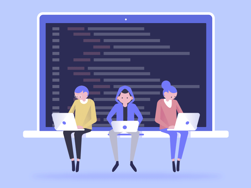 Software development team collaborating on custom platforms
